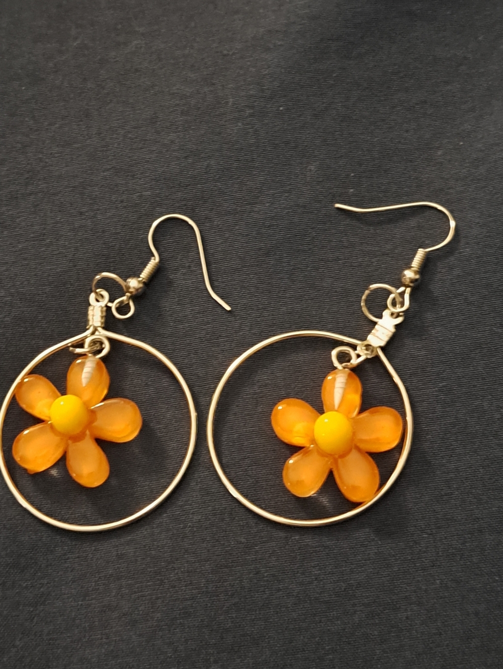 Orange Flower Hoop Earrings